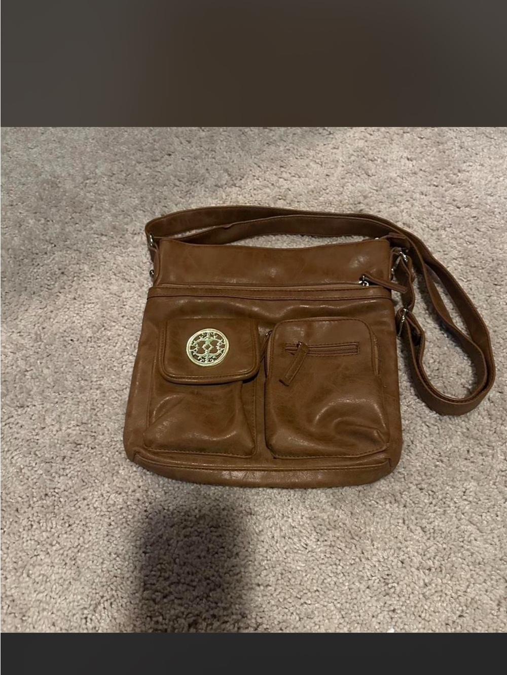 Women’s Brown Leatherette Crossbody Shoulder Bag